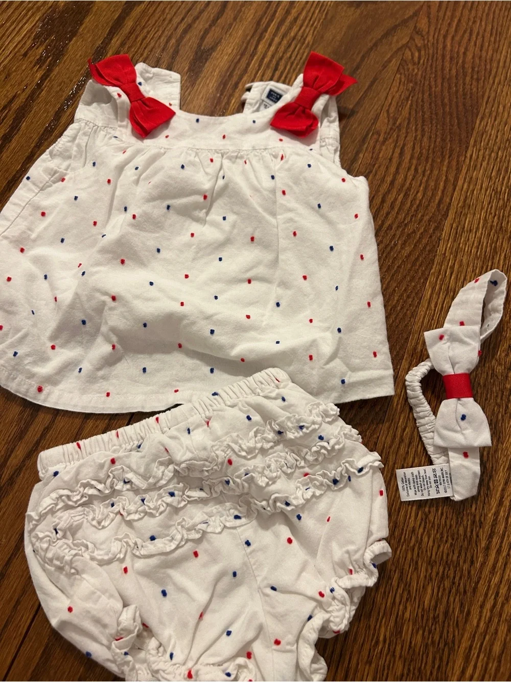 Janie and Jack White Polka Dot Tank, Bloomers & Headband with Red Bows